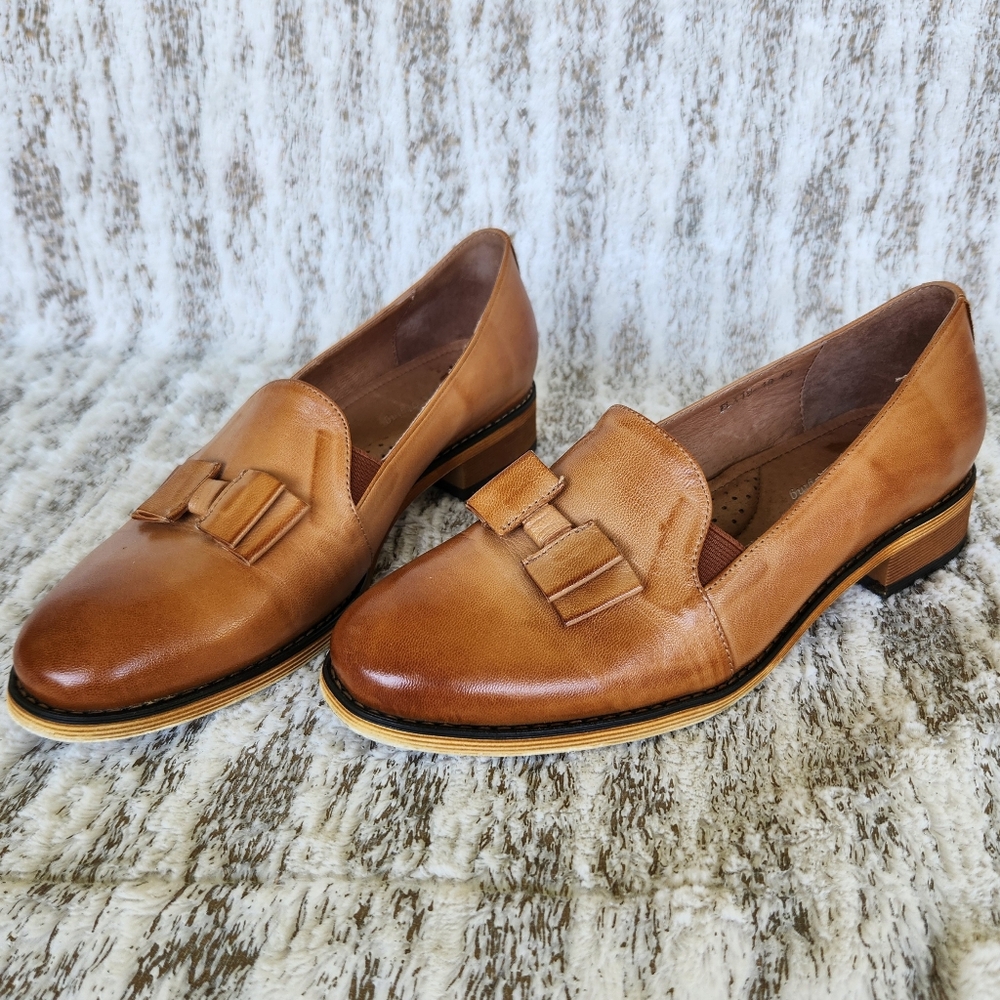 Mona Flying Bow Penny Loafer Sheepskin Leather Brown Tan | Women's Size 9, 40 EU - Picture 2 of 14